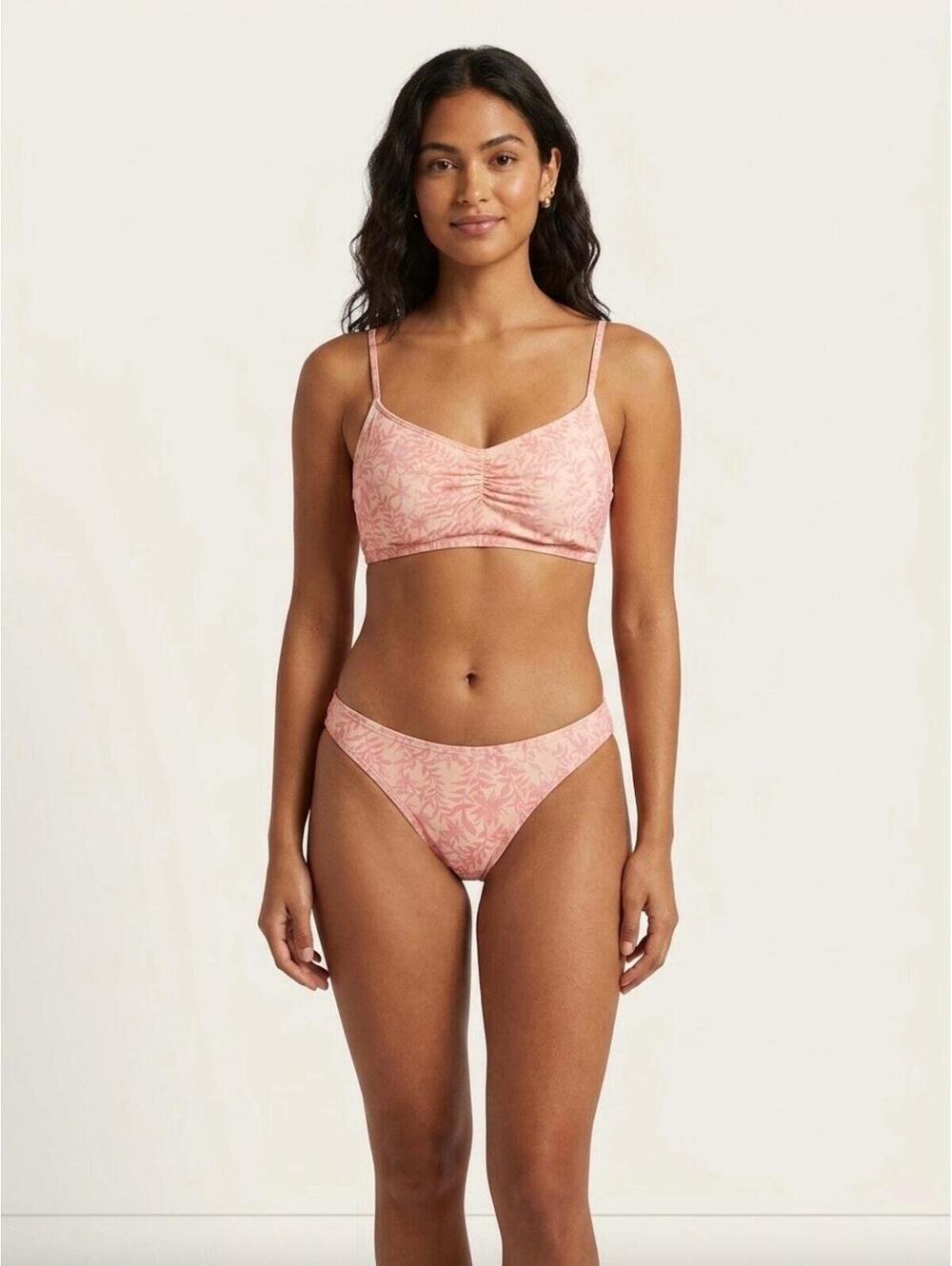 Loft Beach Women’s Sz S Bottom L Cinched Top‎ Pink Floral Tropical Bikini Set